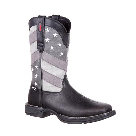 black and gray cowboy boots