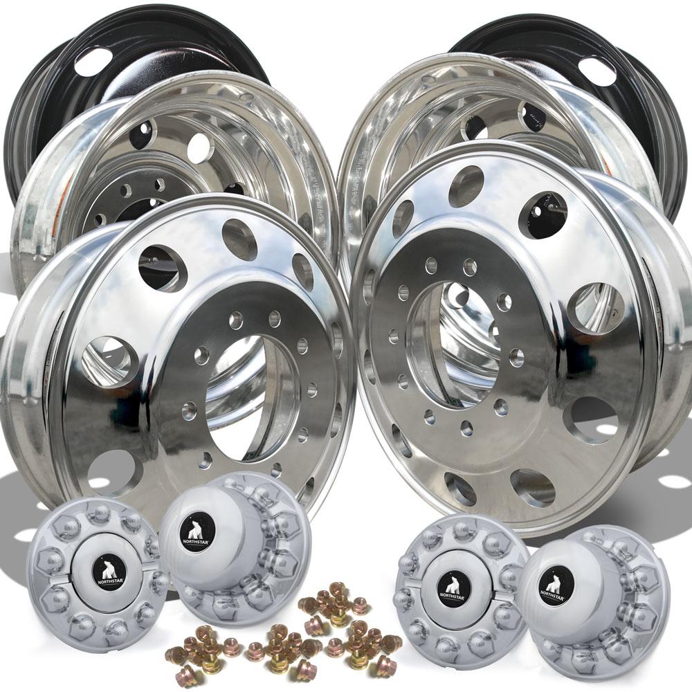 22.5 Aluminum Polished Ford F450/F550 Wheel Kit (10x225) Buy Truck Wheels