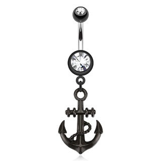 Black Nautical Anchor Belly Ring