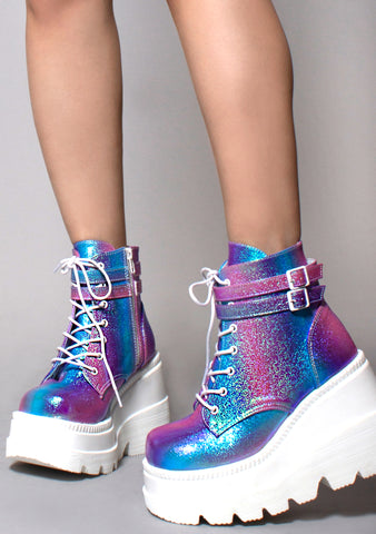 iridescent platform boots