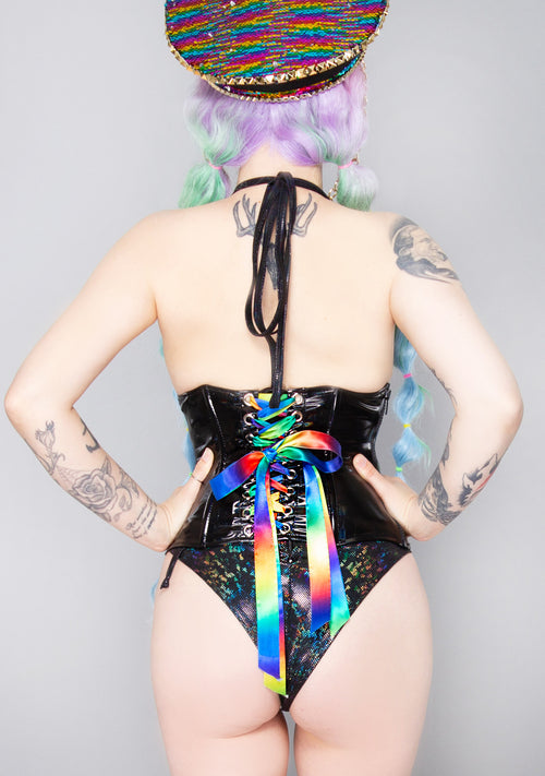 Brimstone/Black Vinyl Holographic Corset Waist Cincher – Rave Wonderland