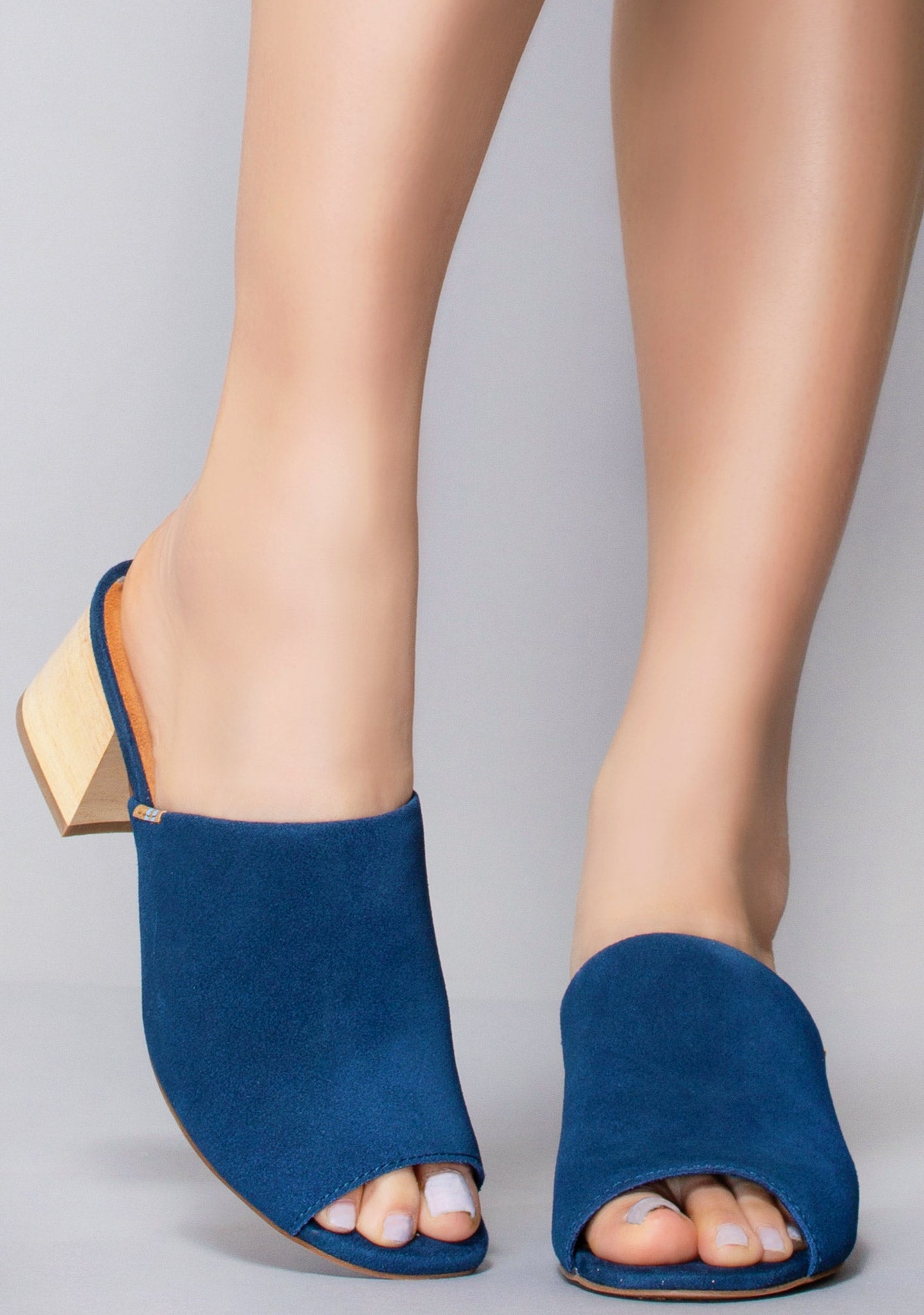 blue suede mule