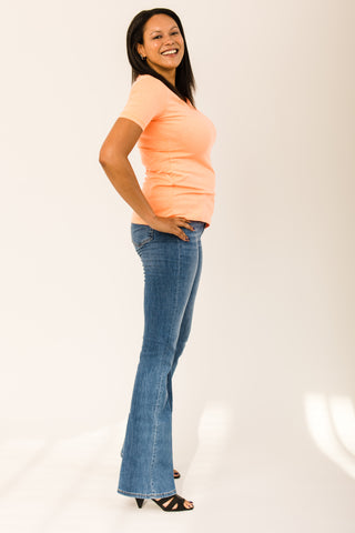 The Elevated Closet Flare Jeans in 36 inch and 38 inch inseams with medium wash