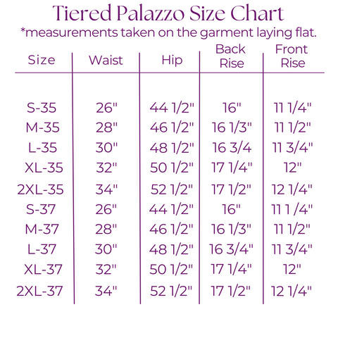 Tiered Palazzo Pants Sizing Chart – The Elevated Closet