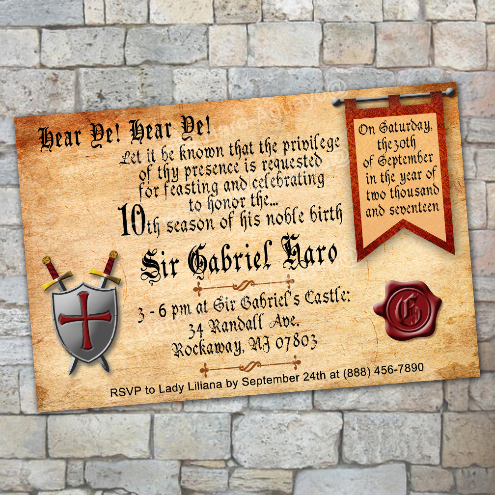 MEDIEVAL BIRTHDAY INVITATION Medieval party Digital file Printing