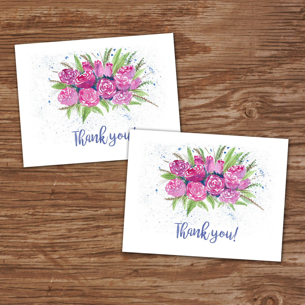 WATERCOLOR FLOWERS - THANK YOU Cards - Set of 2 – Printing The Moon