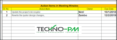 Action Items in Minutes, action item tracker