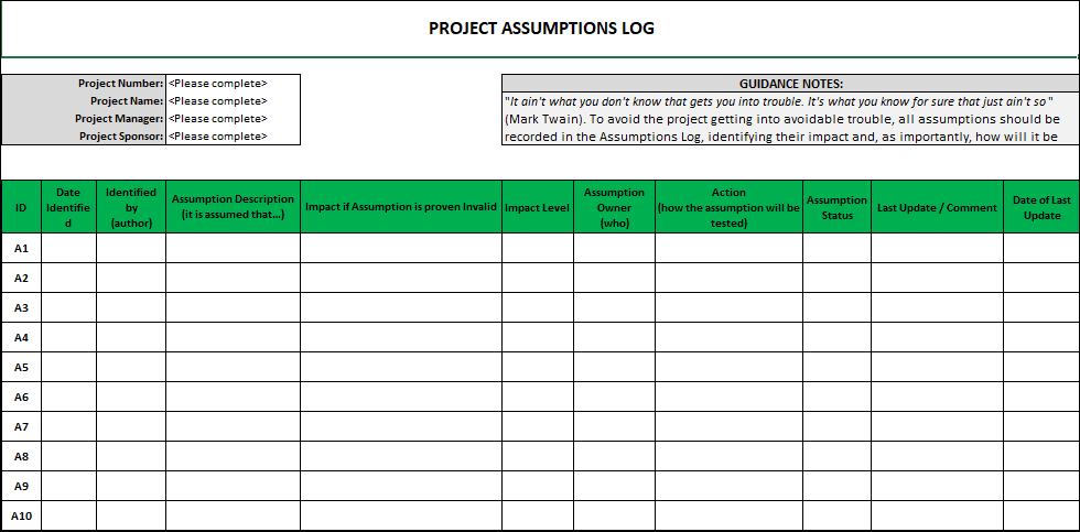 Risk Log Template