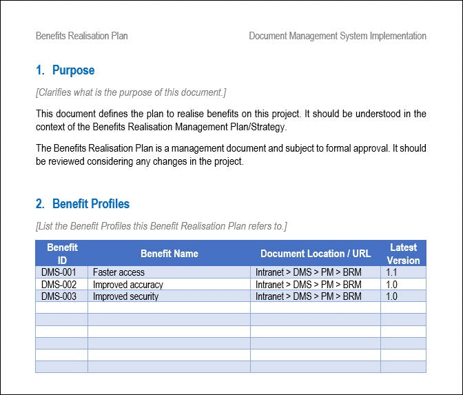 Benefit Realization Plan, Benefit Realization