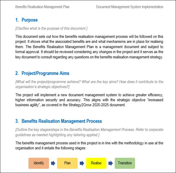 Benefits Realisation Management, Benefits Realization Management Template, MS Word