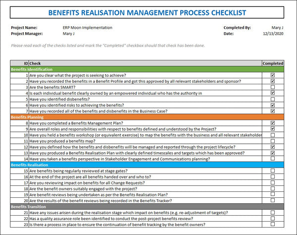 Benefit Realization Management Process Checklist Template,Benefit Realization Management Process Checklist