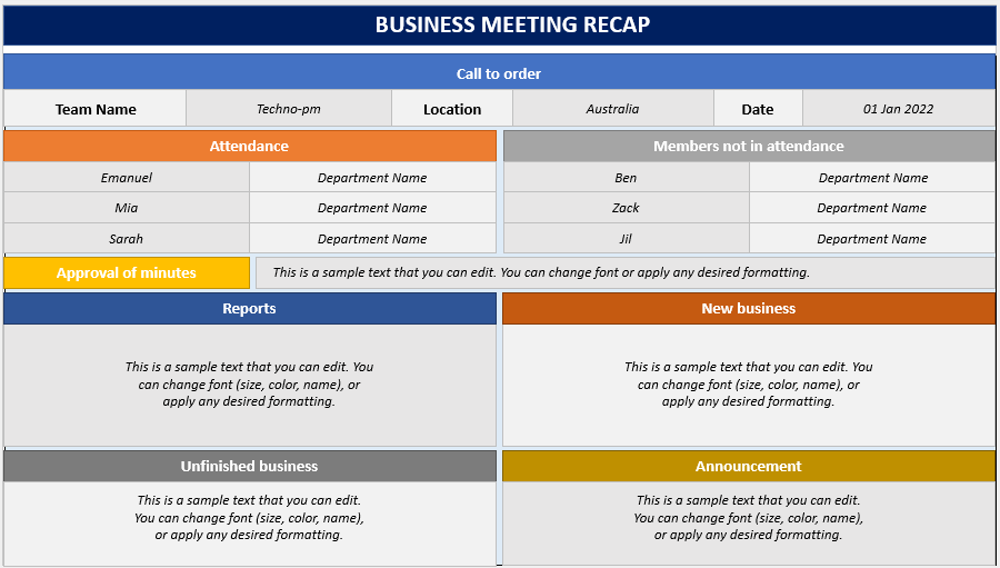 Business Meeting Strategy Framework Dashboard, business strategy meeting