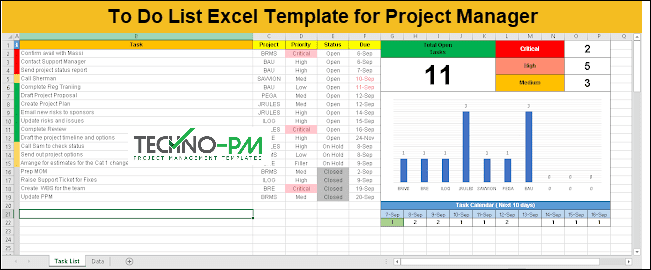 Custom To Do List - Project Managers, To Do List planner, to do list in excel, to do list excel, to do list