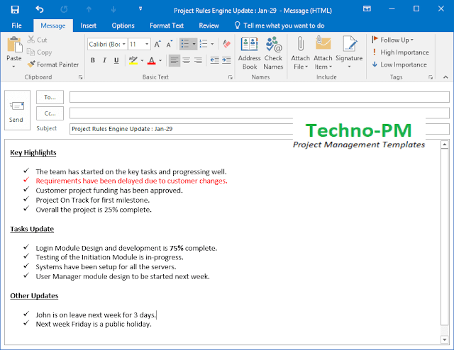 Project Status Update Email Sample : 10 Templates and Examples Techno