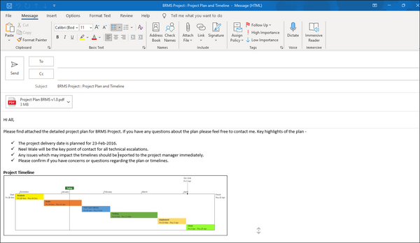 Email template in outlook, Outlook Email Template for Project Managers, Email Template for Sharing Project Plan, Outlook email template