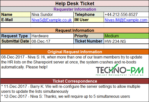 Help Desk Ticket, Help Desk Ticket Template