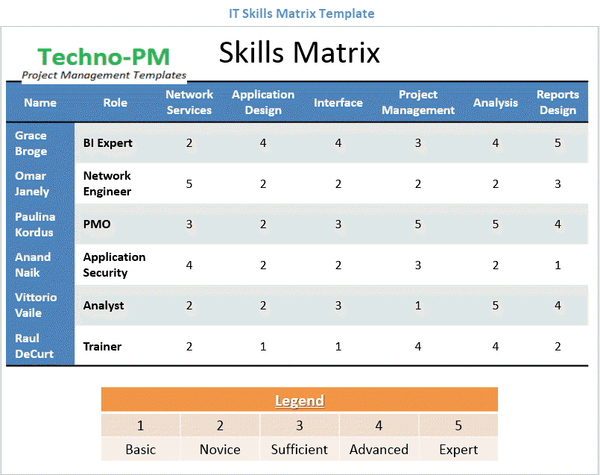 IT Skills Matrix Template, IT Skills Matrix Template in PPT