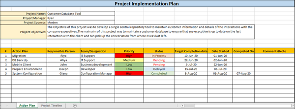 project implementation plan template excel