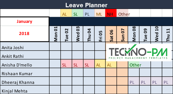 Leave Planner, Team Leave Plan Calendar Template, Leave Planner template