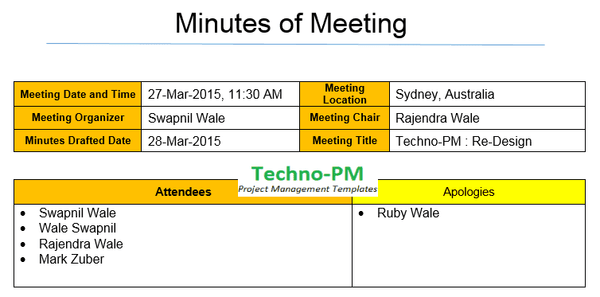 General Section of Minutes of Meeting,Minutes of Meeting Example