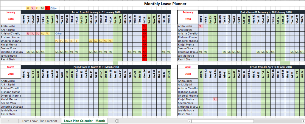 Monthly Leave Planner Template, Leave Planner
