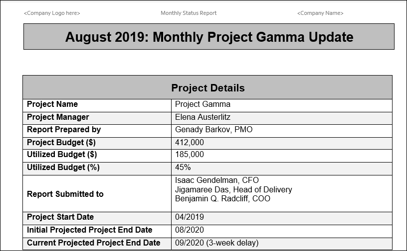 Monthly Status Report Template, Progress status, Monthly Report Template, Monthly Report