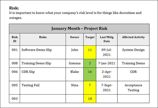 Performance Report Risk analysis