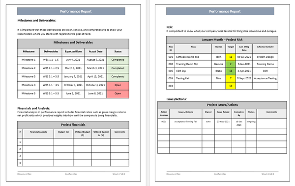 Key Element of Performance Report, Performance Reporting, MS word