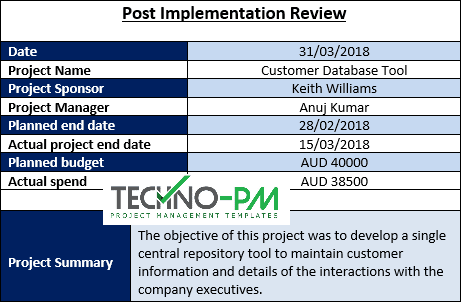 Post Implementation Review Template, Post Implementation Review, post project review template, Post Implementation Review