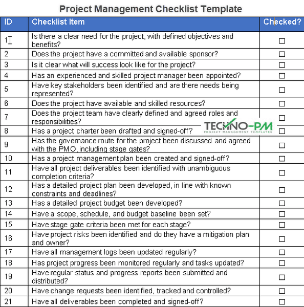 Project Management Checklist Template, Project Management Checklist for Dummies, excel project checklist template