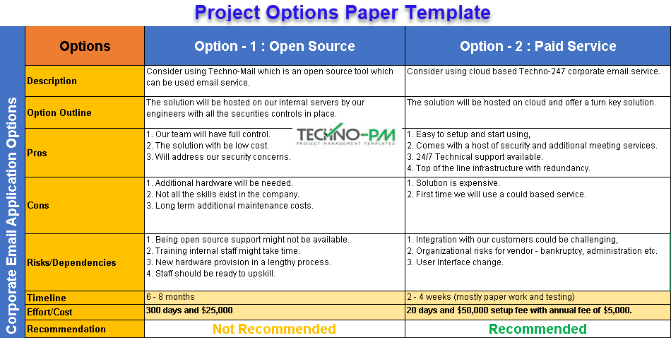Project Options Paper Template, options paper template