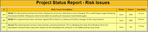 Risks and Issues,project status report sample, project status report risks and issues
