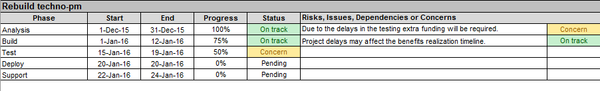 Individual Project Status, Project Status report