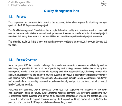 Quality Management Plan, quality management