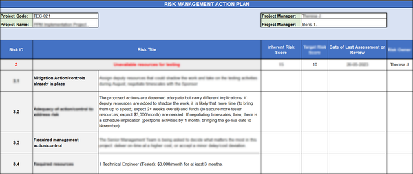 Risk Management Action Plan Excel Template