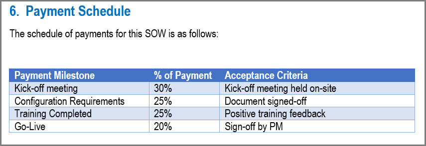 SOW Payments Schedule Template, simple statement of work template doc, SOW