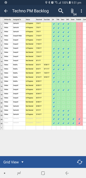 Smartsheet Mobile View of Backlog, Smartsheet Mobile View