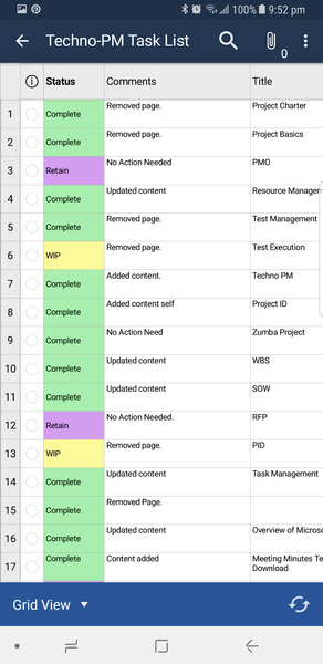 Smartsheet Mobile View of Task List, Smartsheet Mobile View