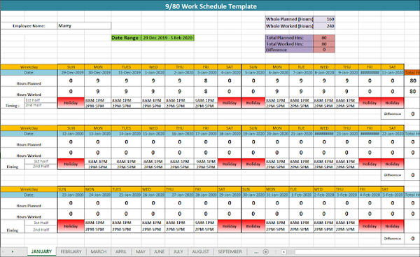 work schedule template, Work schedule