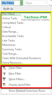 filters,filters in ms project