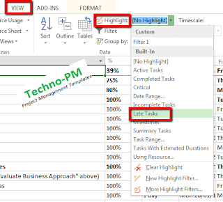 highlight late ,custom highlight in ms project, create highlight in ms project