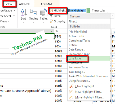 highlight late,highlight late tasks  ms project, how to use HIGHLIGHT MS Project