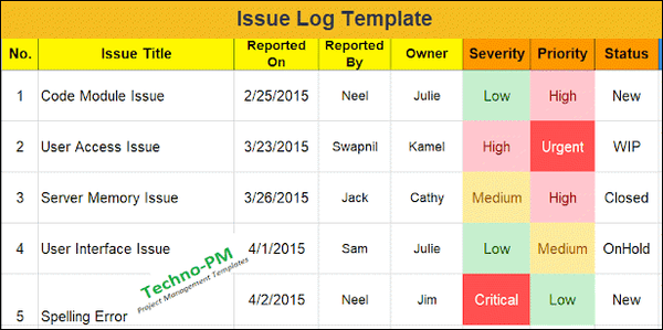 issue log, project issue log, Issue Log Template