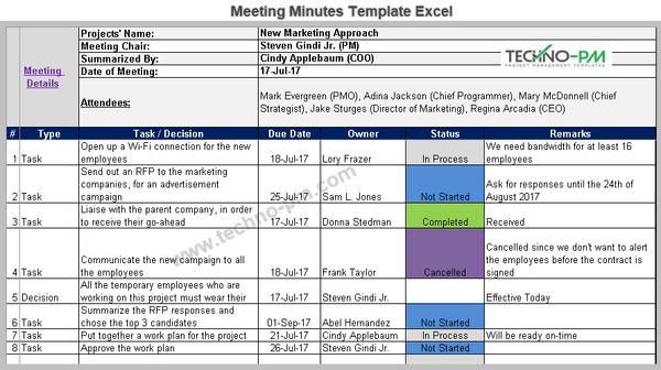 minutes template excel