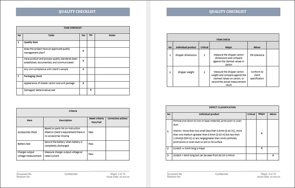 quality checklist template