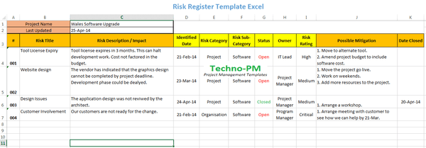 Risk Register Template, Risk Register Excel Template
