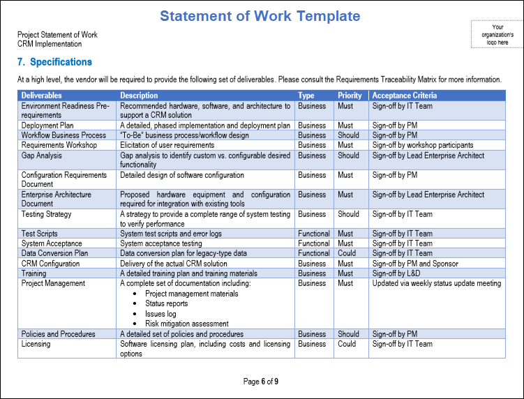 Statement of Work Templateplate pdf, Statement of W, statement of work template, work Template