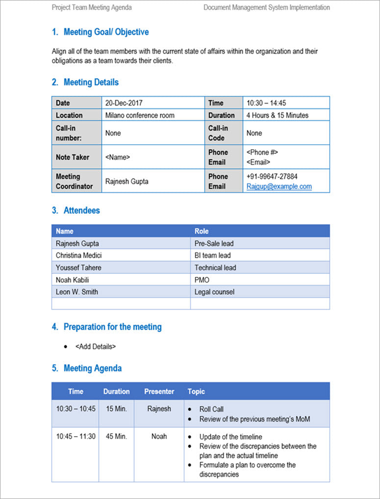 Team Meeting Agenda Templates