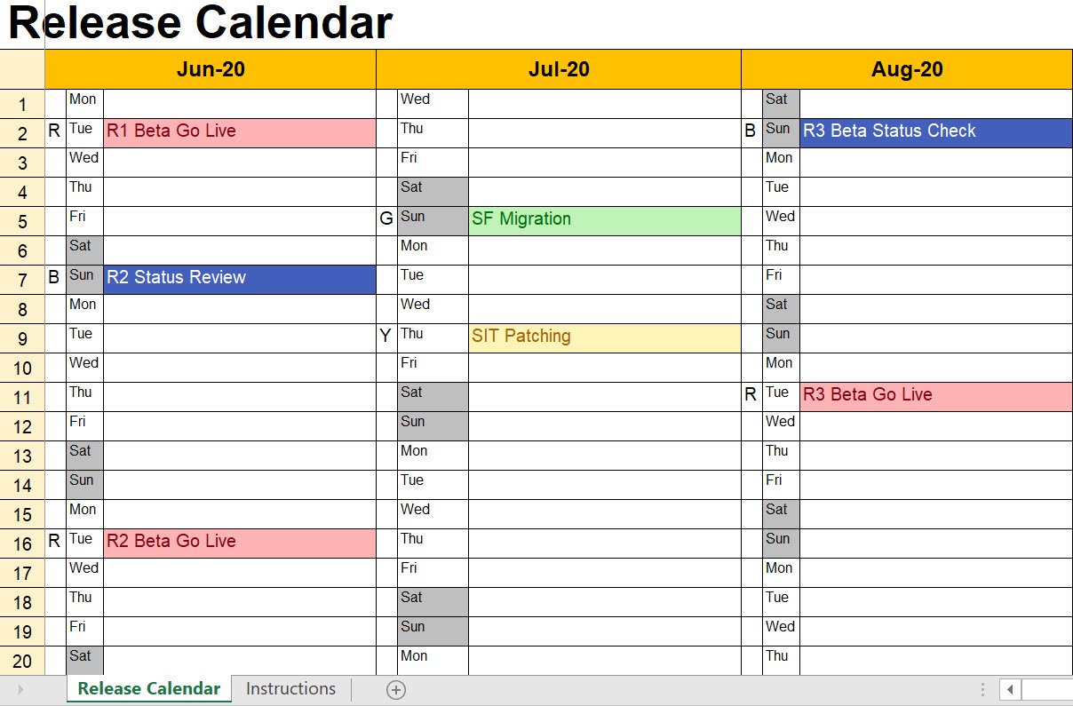 Software Release Calendar Template Excel