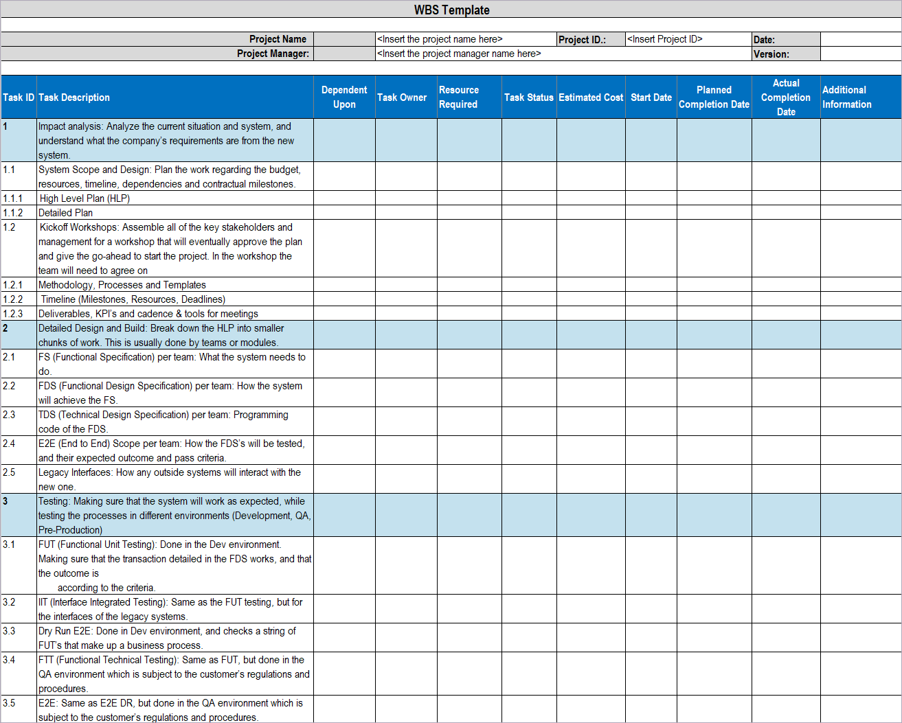 WBS Excel Template - Download